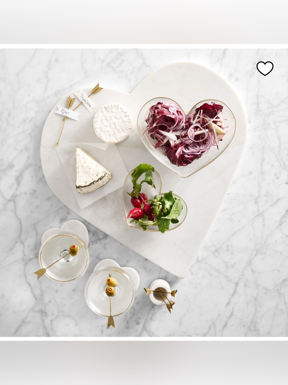 Brand New Williams Sonoma White Marble Heart Cheese Board, NWT!